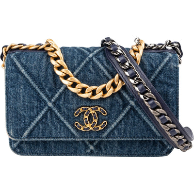 Chanel 19 Quilted Denim Chanel Wallet On Chain Crossbody Bag