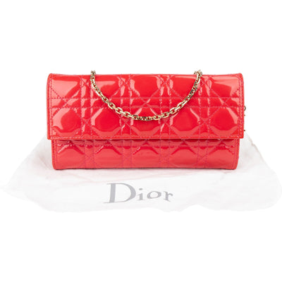 Christian Dior Patent Cannage Leather Wallet On Chain Crossbody Bag