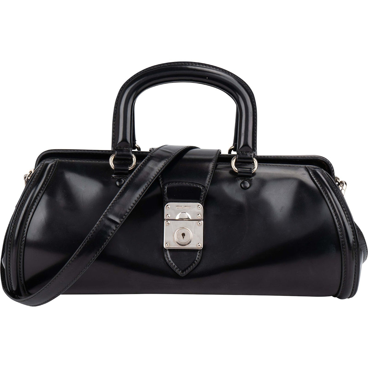 Miu Miu Spazzolato Leather Doctor Style Buckle Handbag