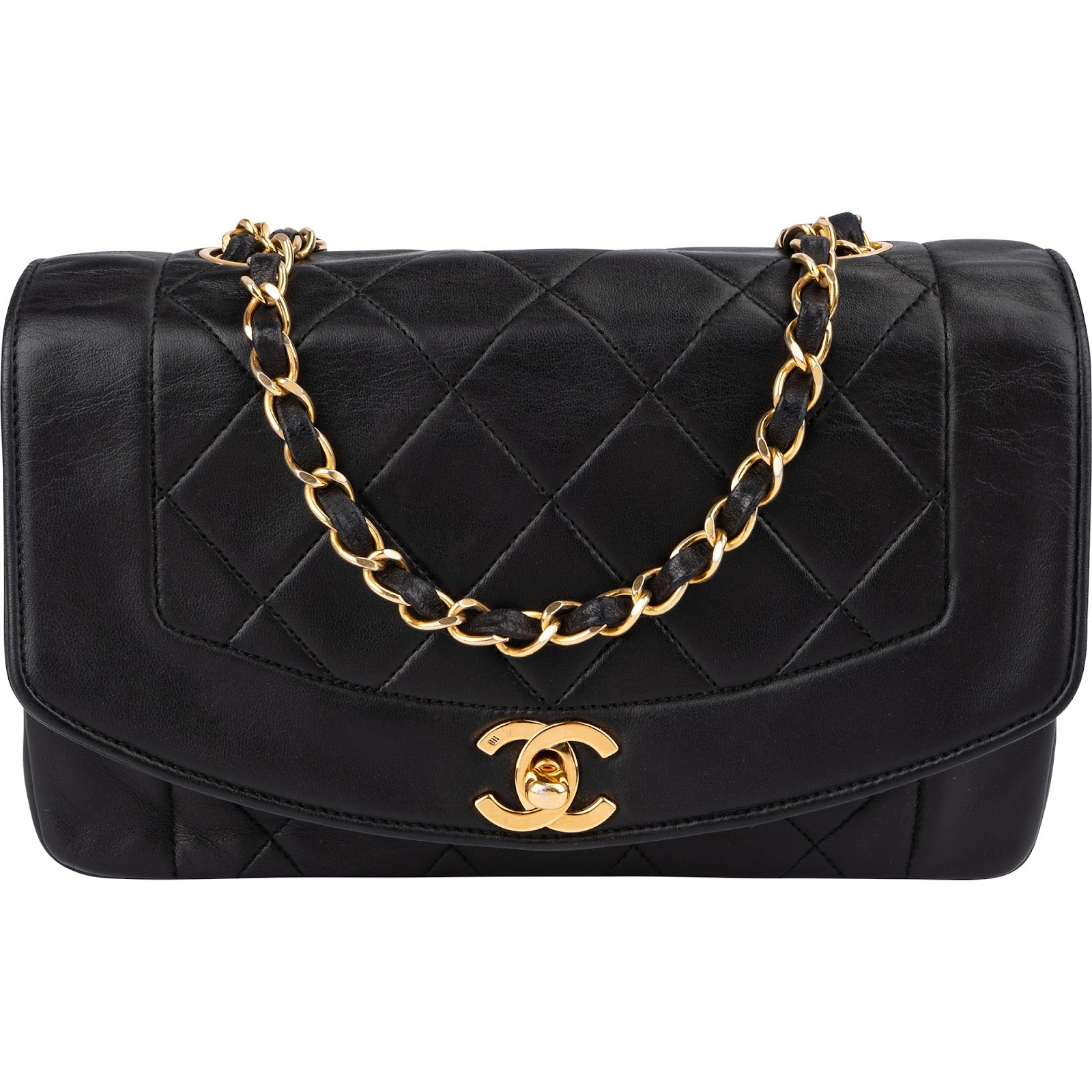 Chanel Quilted Lambskin 24K Gold Diana Single Flap Crossbody Bag