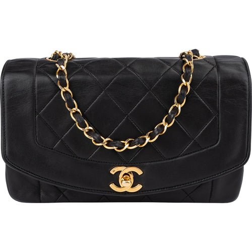 Chanel Quilted Lambskin 24K Gold Diana Single Flap Crossbody Bag
