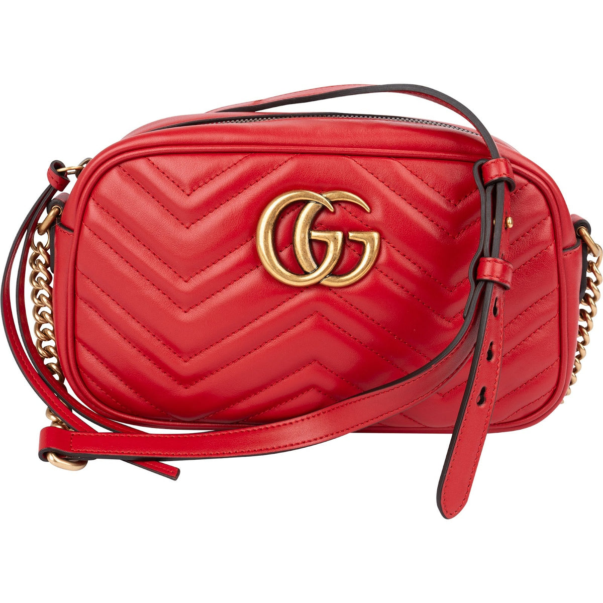 Gucci GG Marmont Medium aus Chevron-Leder – Vorderansicht