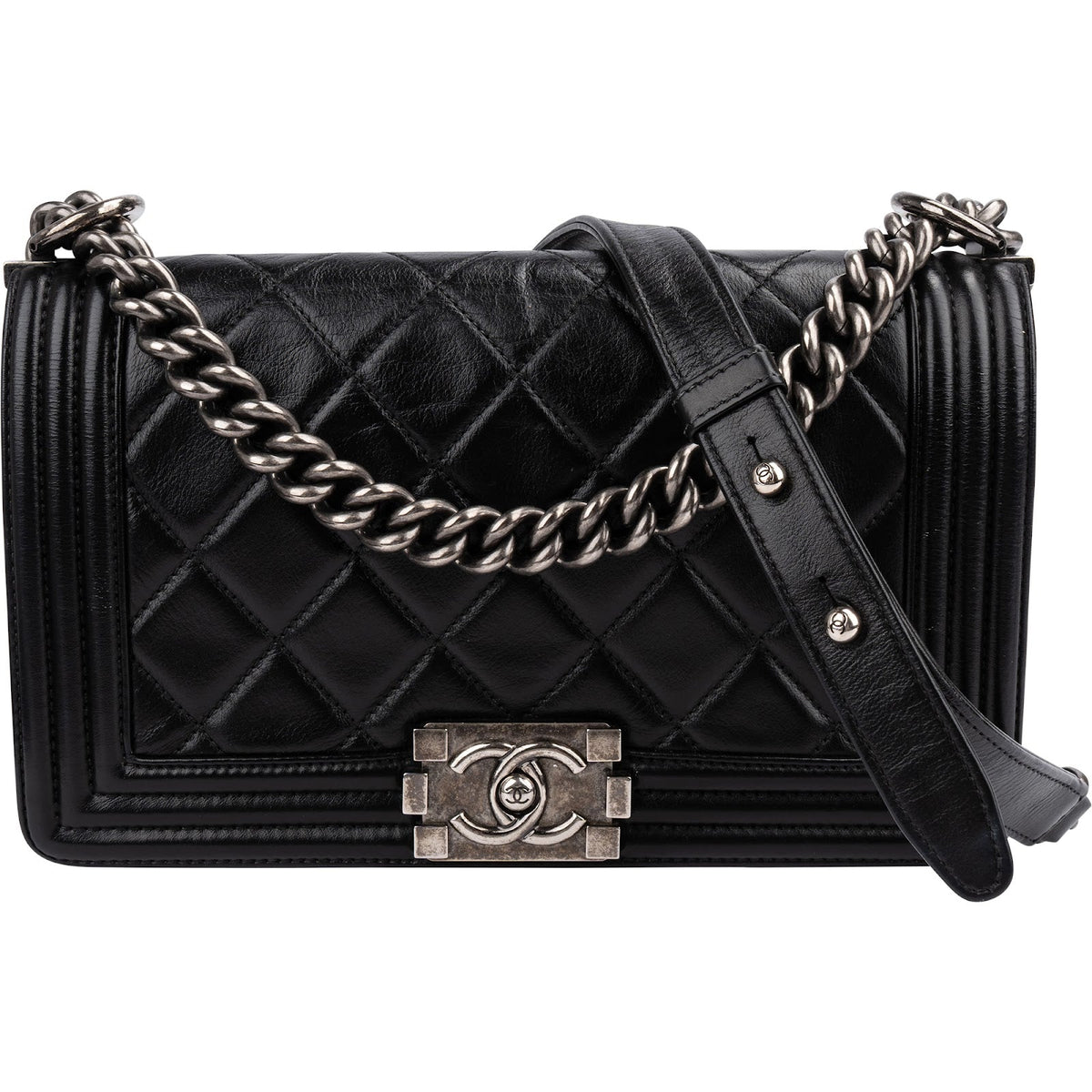 Chanel Boy Medium Single Flap aus gestepptem Lammleder – Vorderansicht
