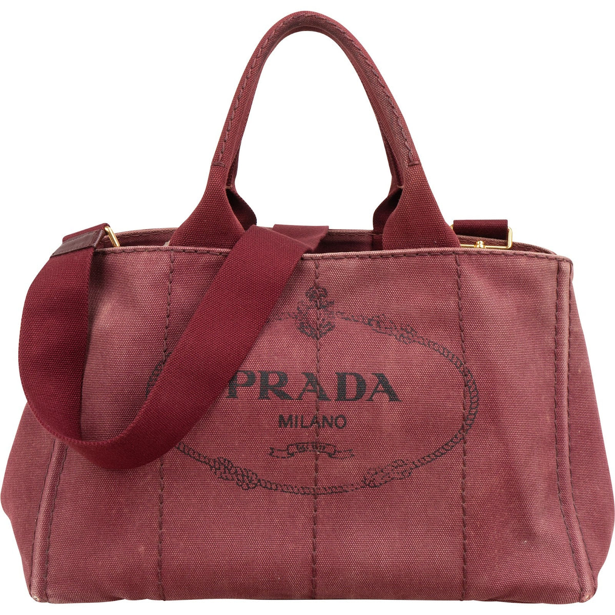 Prada Bordeaux Canvas Canapa Tote Handbag