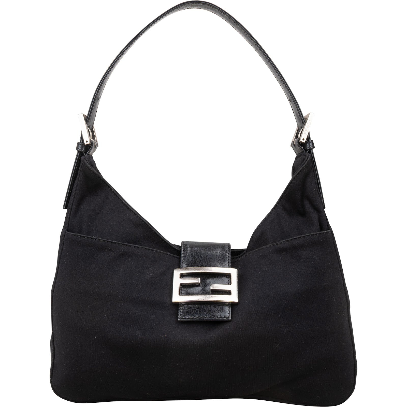 Fendi Black Cotton Baguette Buckle Shoulder Bag