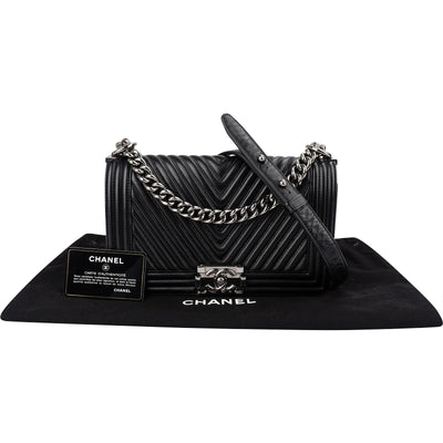 Chanel Chevron Calfskin Palladium Medium Boy Single Crossbody Bag