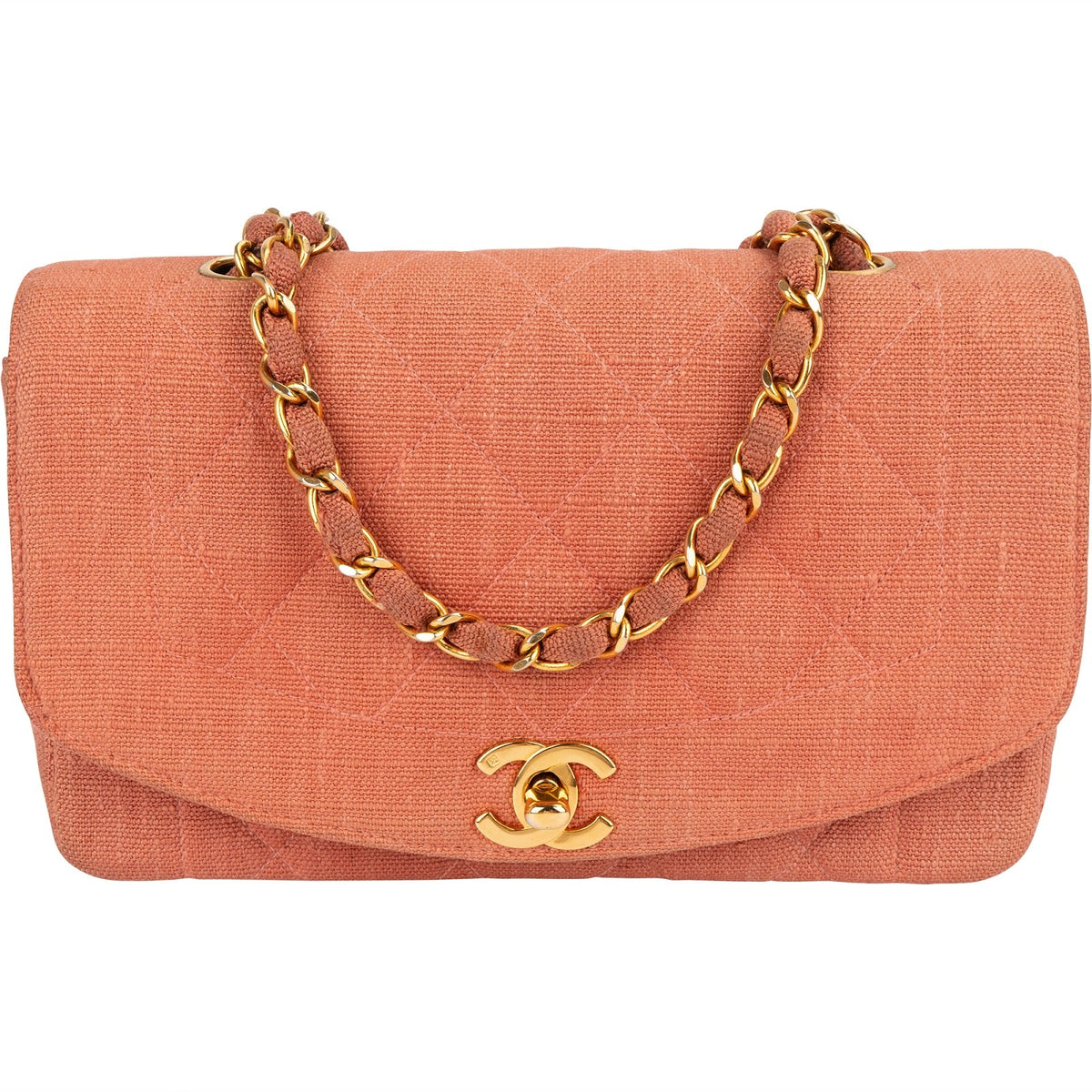 Chanel Quilted Cotton Small Diana 24K Gold Single Flap Crossbody Bag