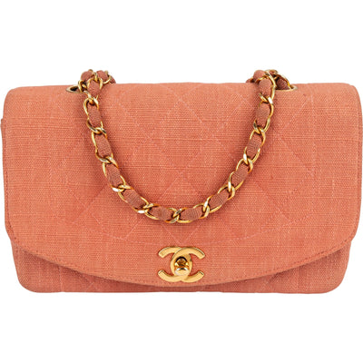 Chanel Quilted Cotton Small Diana 24K Gold Single Flap Crossbody Bag