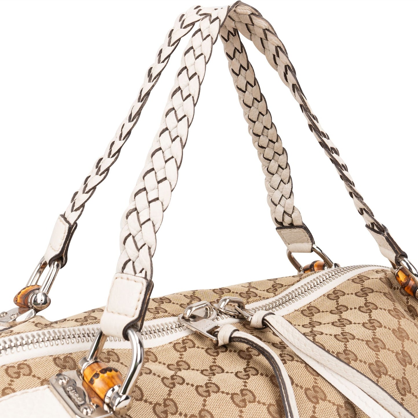 Gucci Monogram GG Heavy Braided Handle Bamboo Shoulder Bag