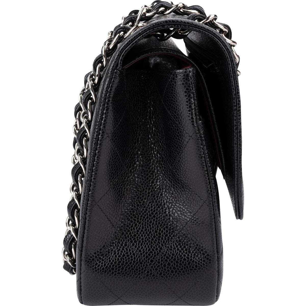 Chanel Quilted Caviar Leather Palladium Jumbo Double Flap Crossbody Bag