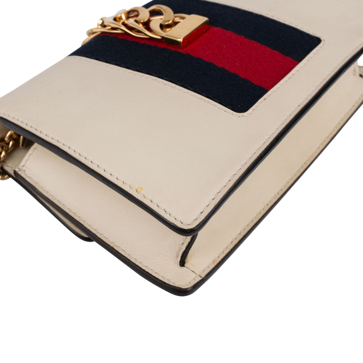 Gucci Leather Sylvie Mini Web Stripe Chain Crossbody Bag
