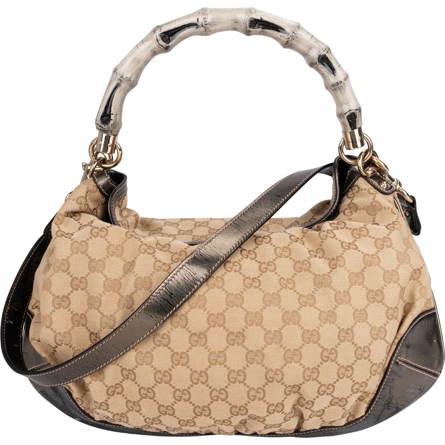 Gucci Monogram GG Bamboo Handle Shoulder Bag