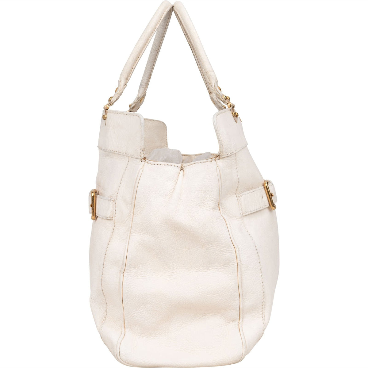 Miu Miu Satchel aus weißem Vitello-Daino-Leder – Ansicht 3