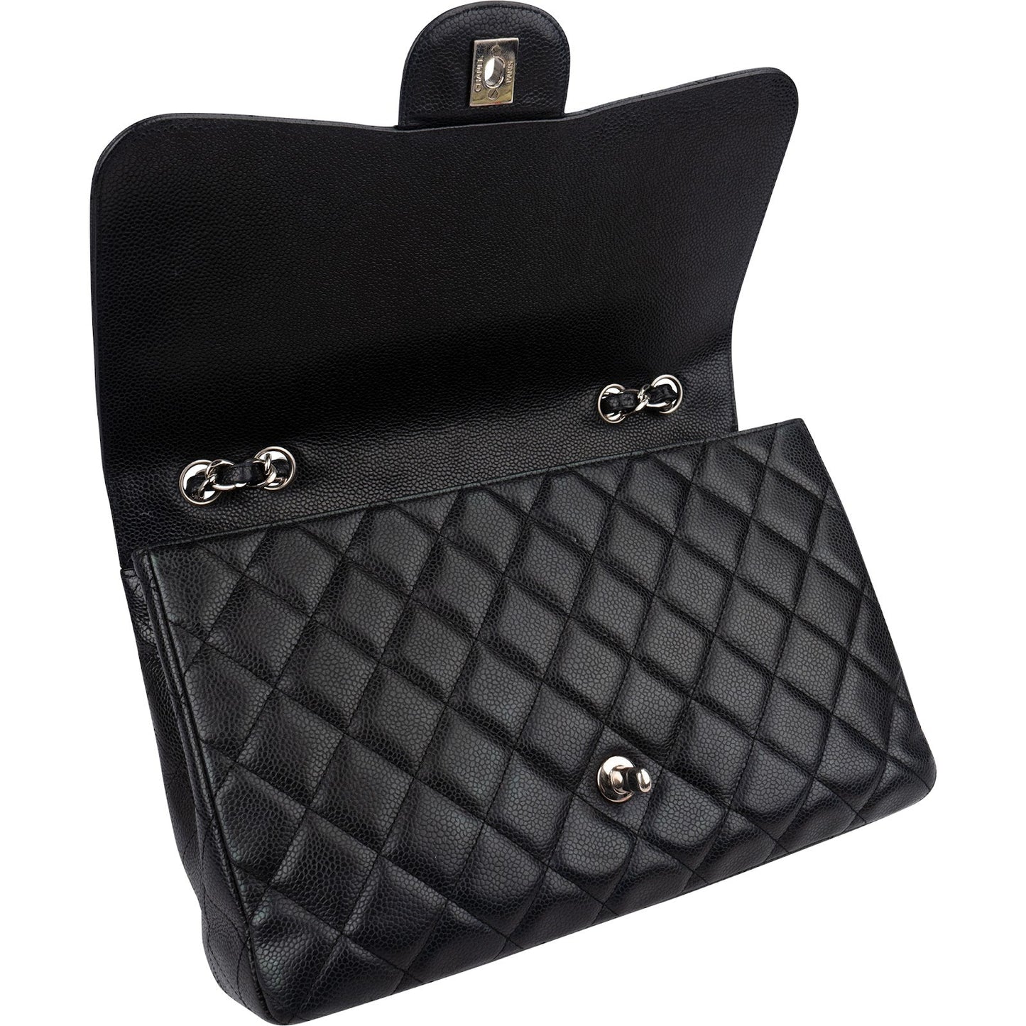 Chanel Quilted Caviar Leather Palladium Jumbo Single Flap Crossbody Bag