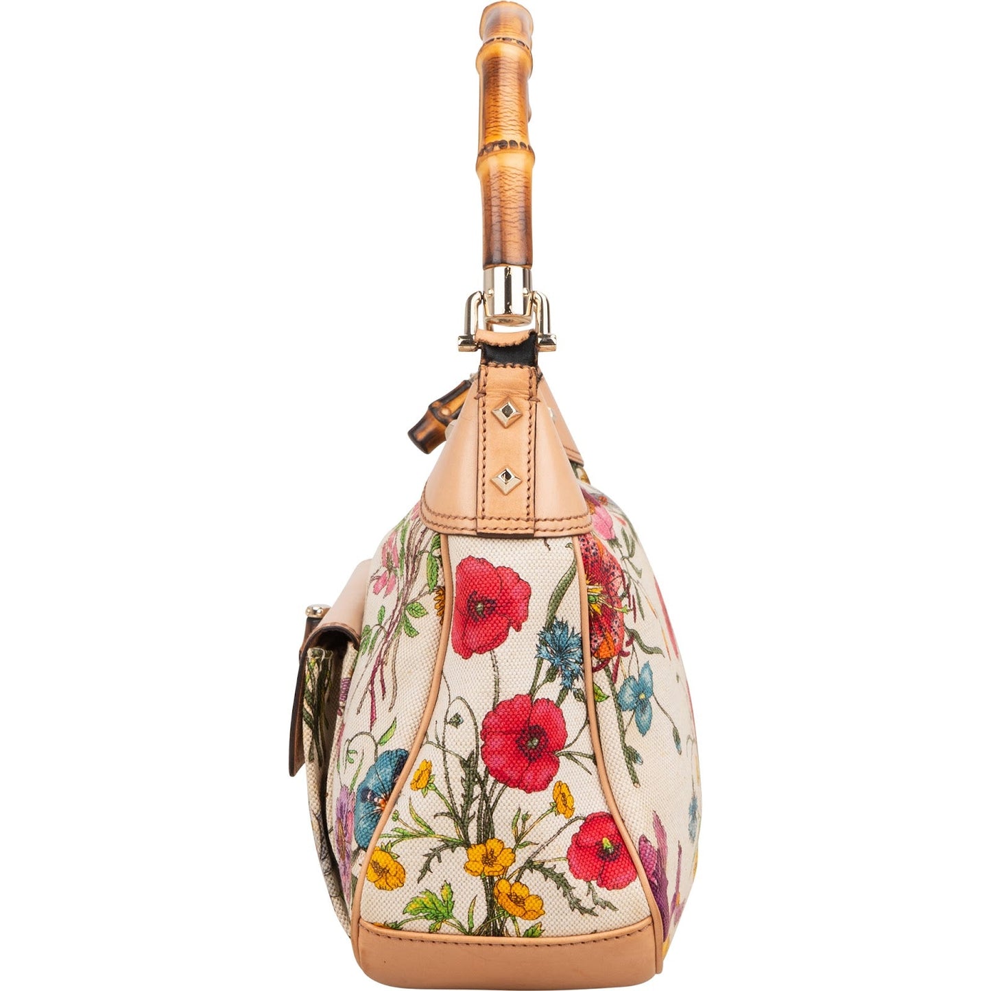 Gucci Leather and Canvas Flora Bamboo Handbag