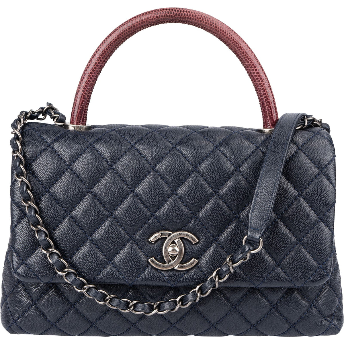 Chanel Quilted Caviar Leather Lizard Coco Handle Flap Handbag
