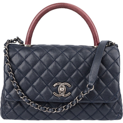 Chanel Quilted Caviar Leather Lizard Coco Handle Flap Handbag