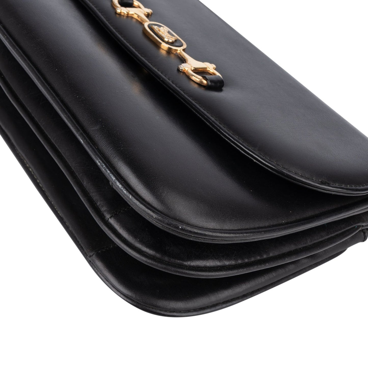 Celine Black Leather Triomphe Shoulder Bag
