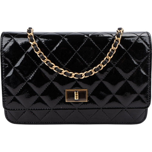 Chanel Quilted Patent Leather 2.55 Wallet On Chain Crossbody Bag