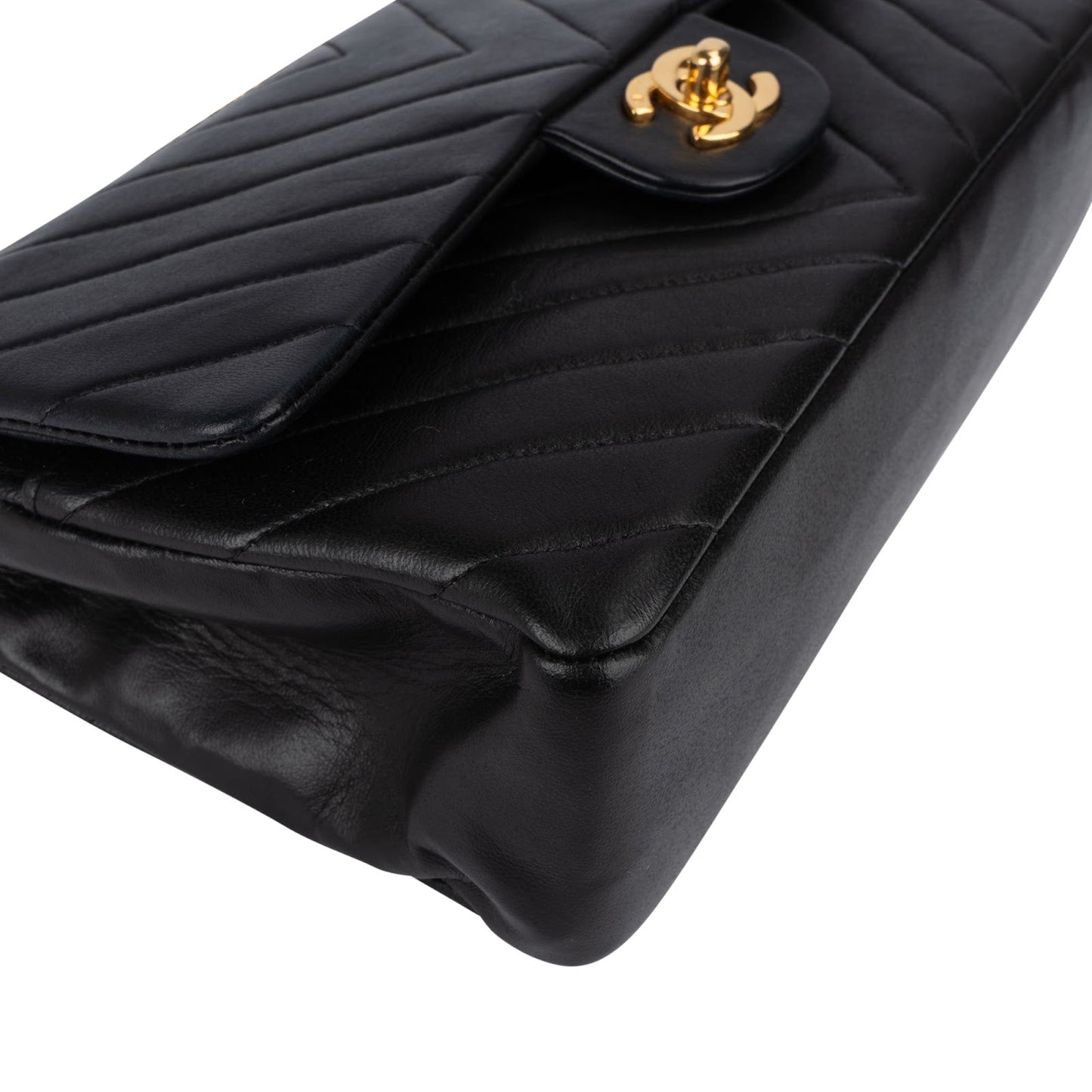 Chanel Quilted Lambskin Chevron Medium 24K Gold Double Flap Shoulder Bag