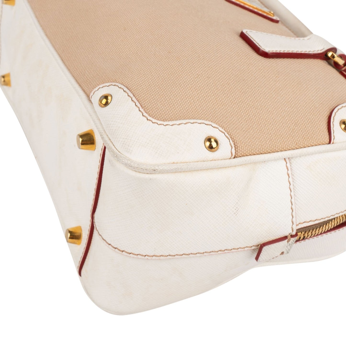 Prada Canvas Saffiano Leather Bauletto Handbag