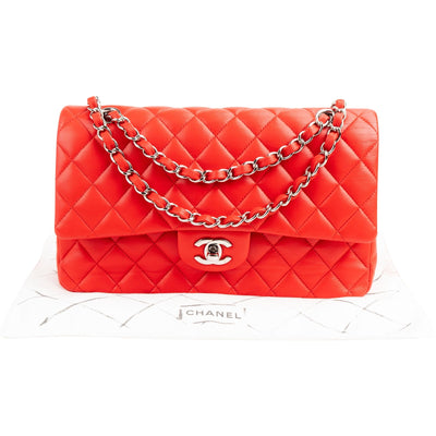 Chanel Quilted Lambskin Palladium Medium Double Flap Shoulder Bag