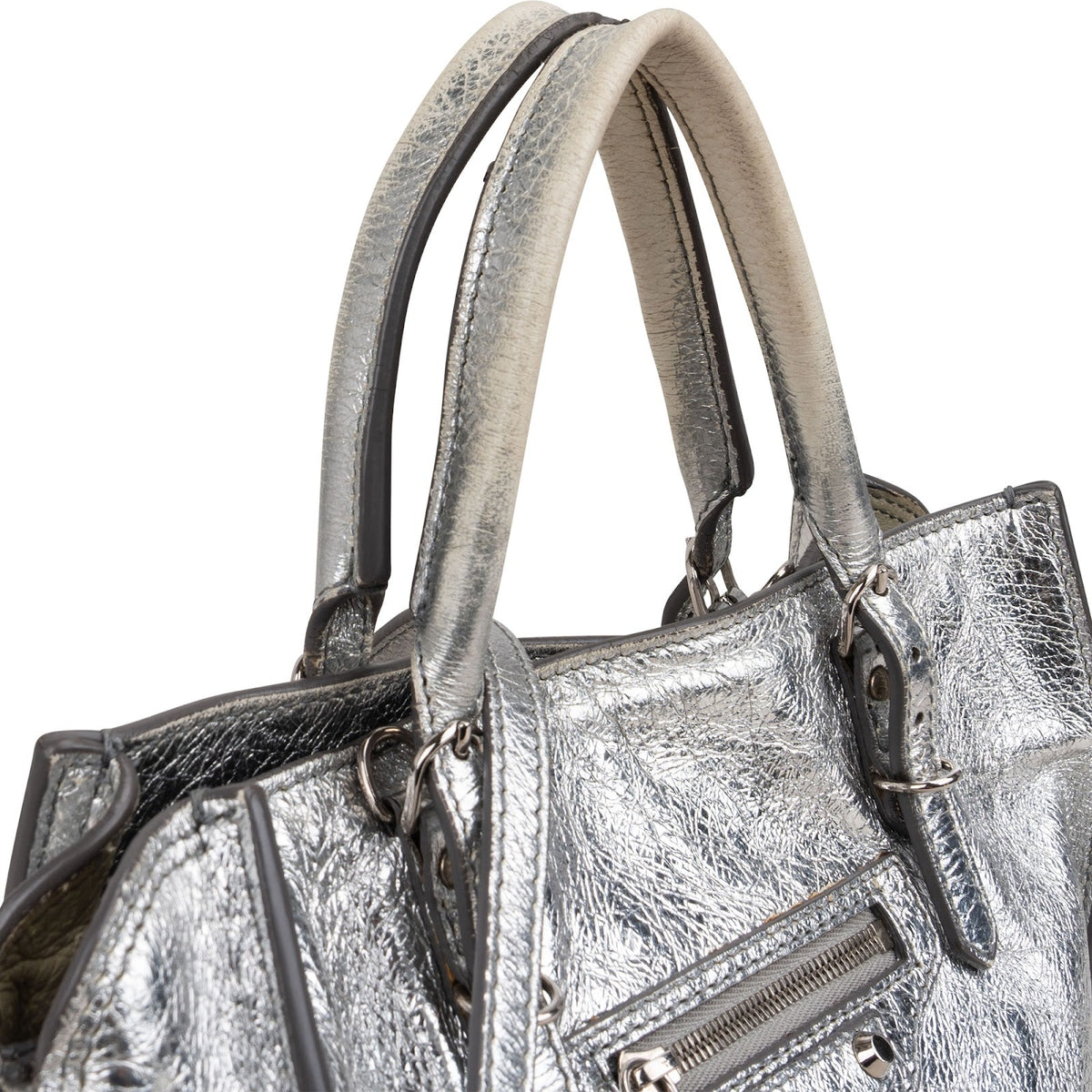 Balenciaga Metallic Crinkled Leather Small City Crossbody Handbag