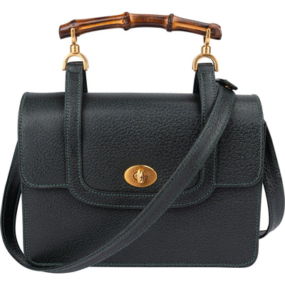 Gucci Grained Leather Bamboo Top Handle Turnlock Crossbody Handbag