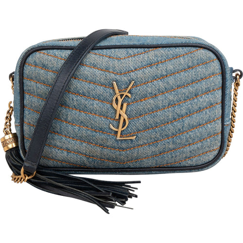 Saint Laurent Chevron Denim Lou Camera Crossbody Bag