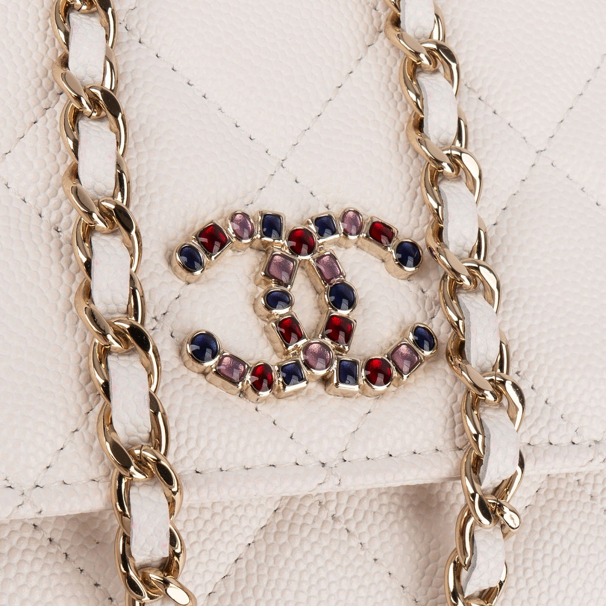 Chanel Wuilted Caviar Leather Jeweled CC Wallet On Chain Crossbody Bag