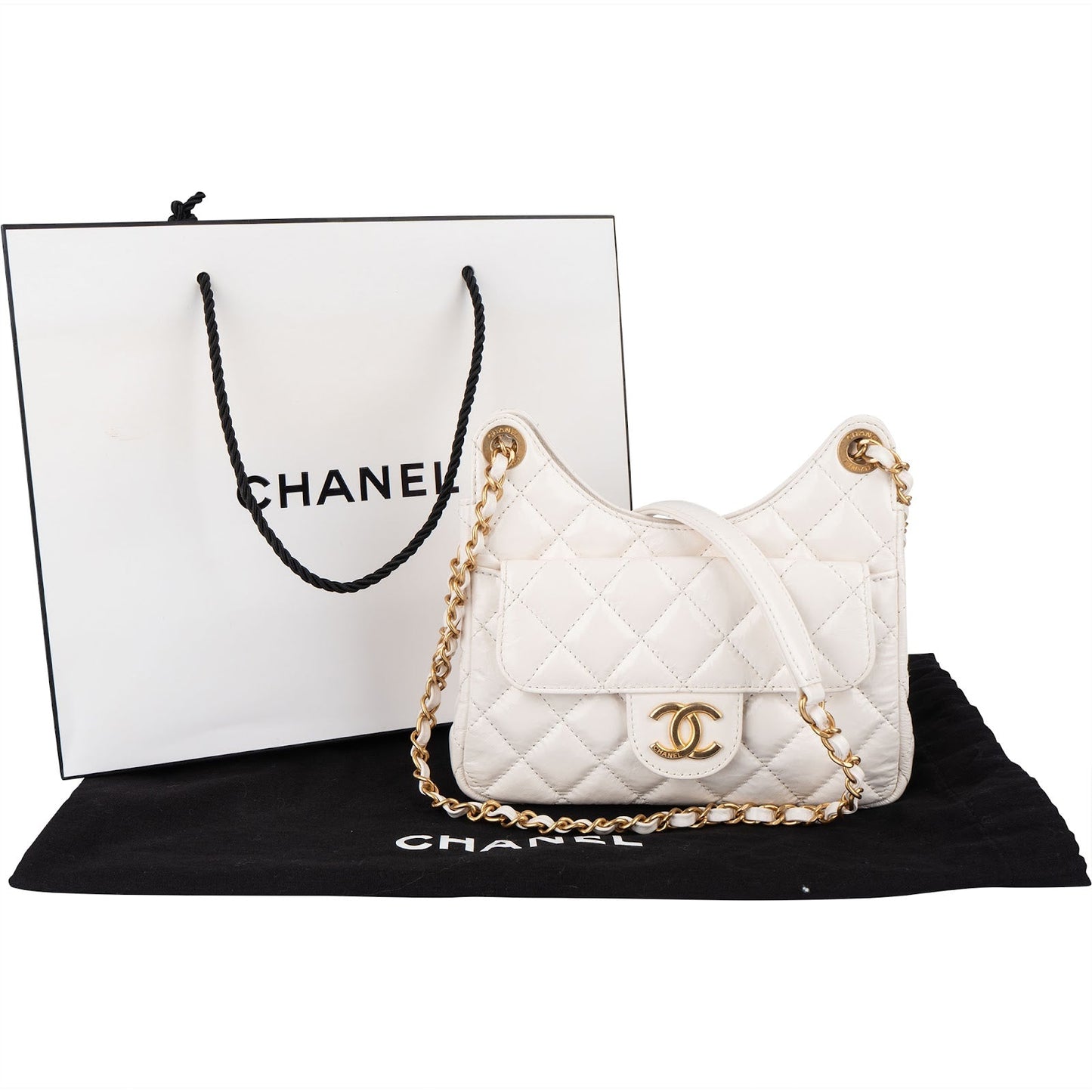 Chanel Quilted Shiny Leather Wavy CC Crossbody Bag