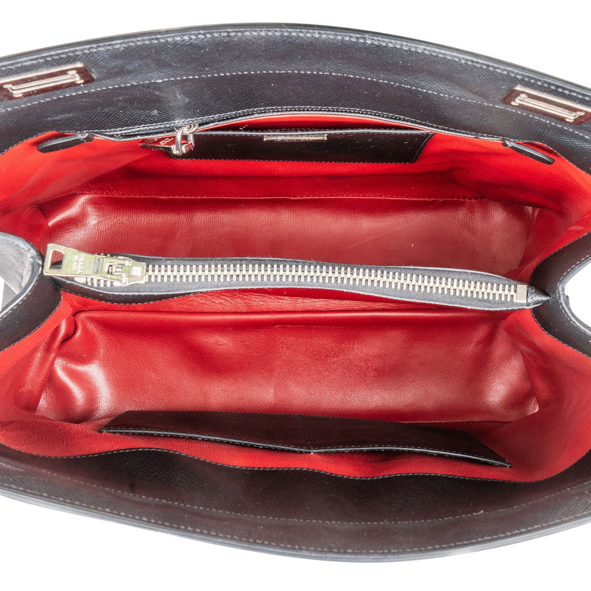 Prada Black Saffiano Leather Lux Turnlock Double Handbag