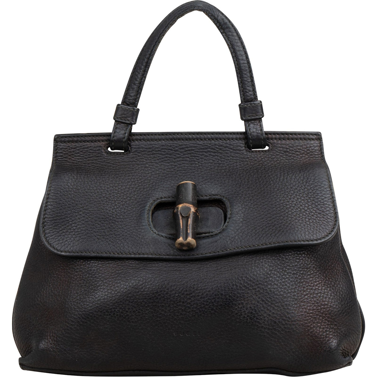 Gucci Bamboo aus schwarzem genarbtem Leder – Vorderansicht
