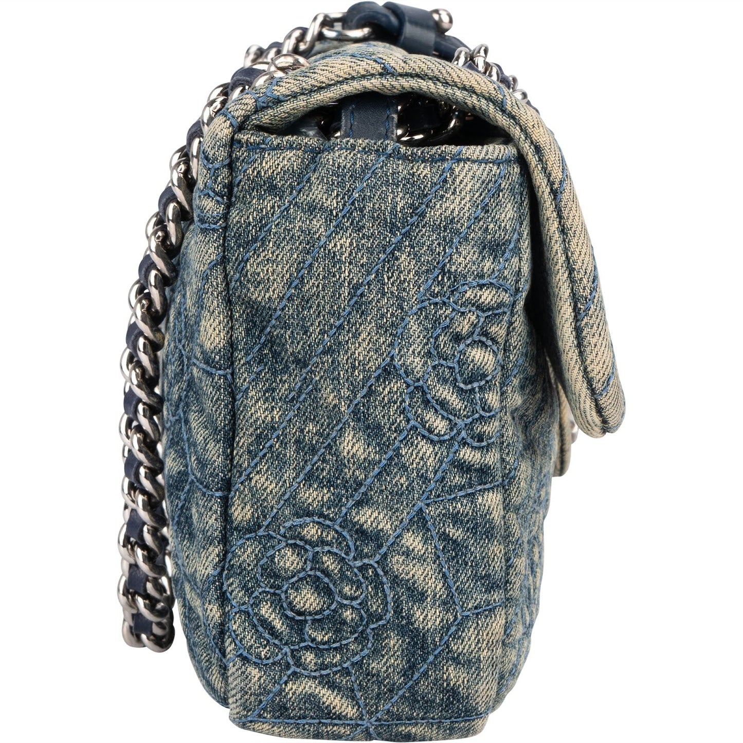 Chanel Denim Camellia Single Flap Crossbody Bag