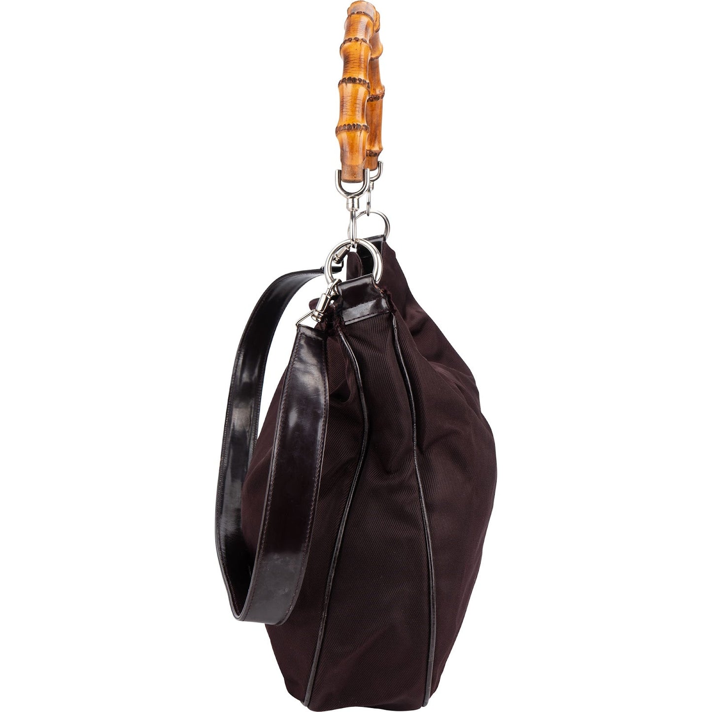 Gucci Leather Nylon Bamboo Top Handle Hobo Shoulder Bag