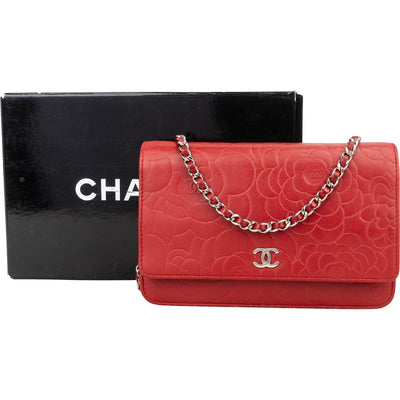 Chanel Leather Camellia Wallet On Chain Crossbody Bag