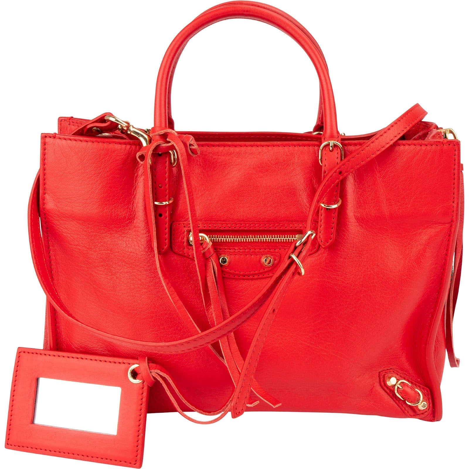 Balenciaga Red Leather Small City Tote Handbag