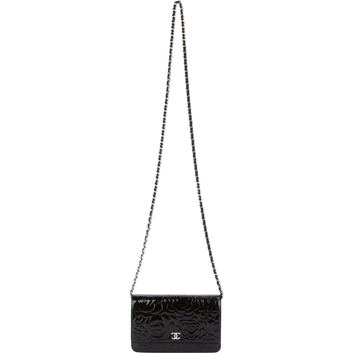 Chanel Patent Embossed Leather Camellia Wallet On Chain Crossbody Bag