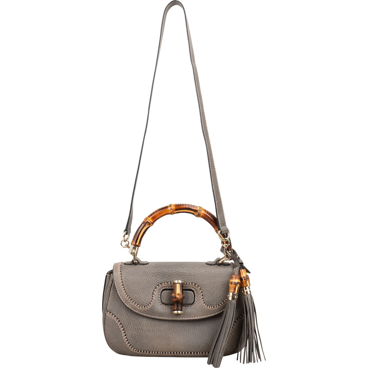 Gucci New Bamboo Top Handle Beijing 2010 aus grauem genarbtem Leder – Ansicht 9