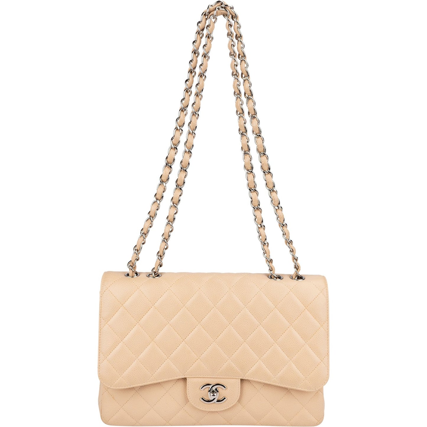 Chanel Quilted Caviar Leather Palladium Jumbo Single Flap Crossbody Bag