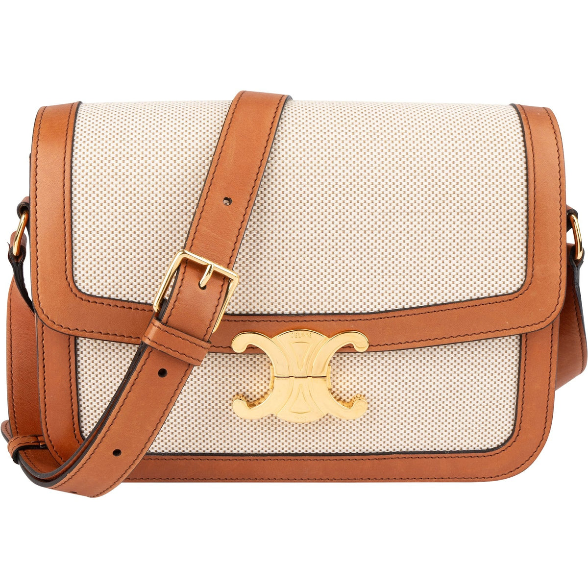 Celine Canvas & Calfskin Teen Triomphe Crossbody Bag