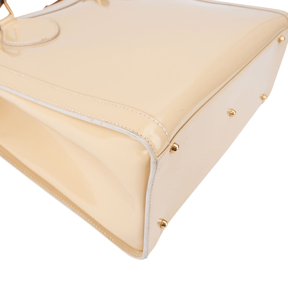 Gucci Beige Patent Leather Bamboo Tote Handbag
