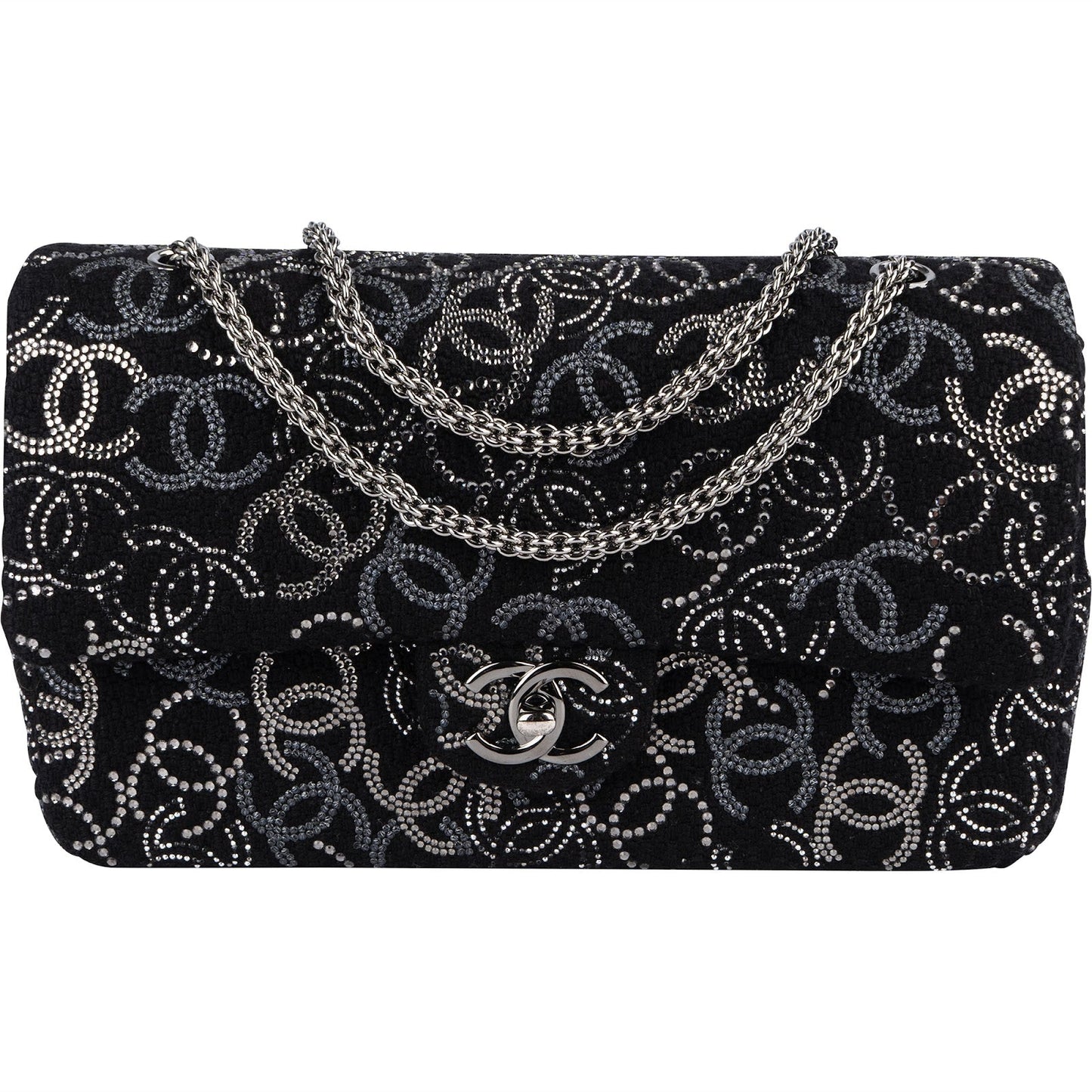 Chanel Sequin Embellished Woven CC Medium Double Flap Shoulder Bag