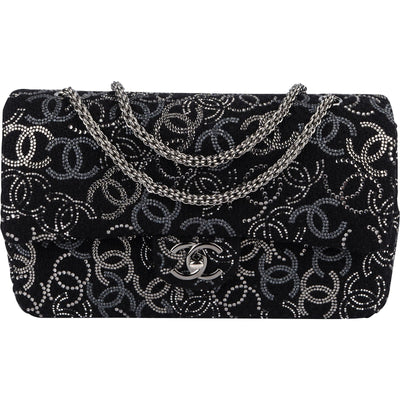 Chanel Sequin Embellished Woven CC Medium Double Flap Shoulder Bag