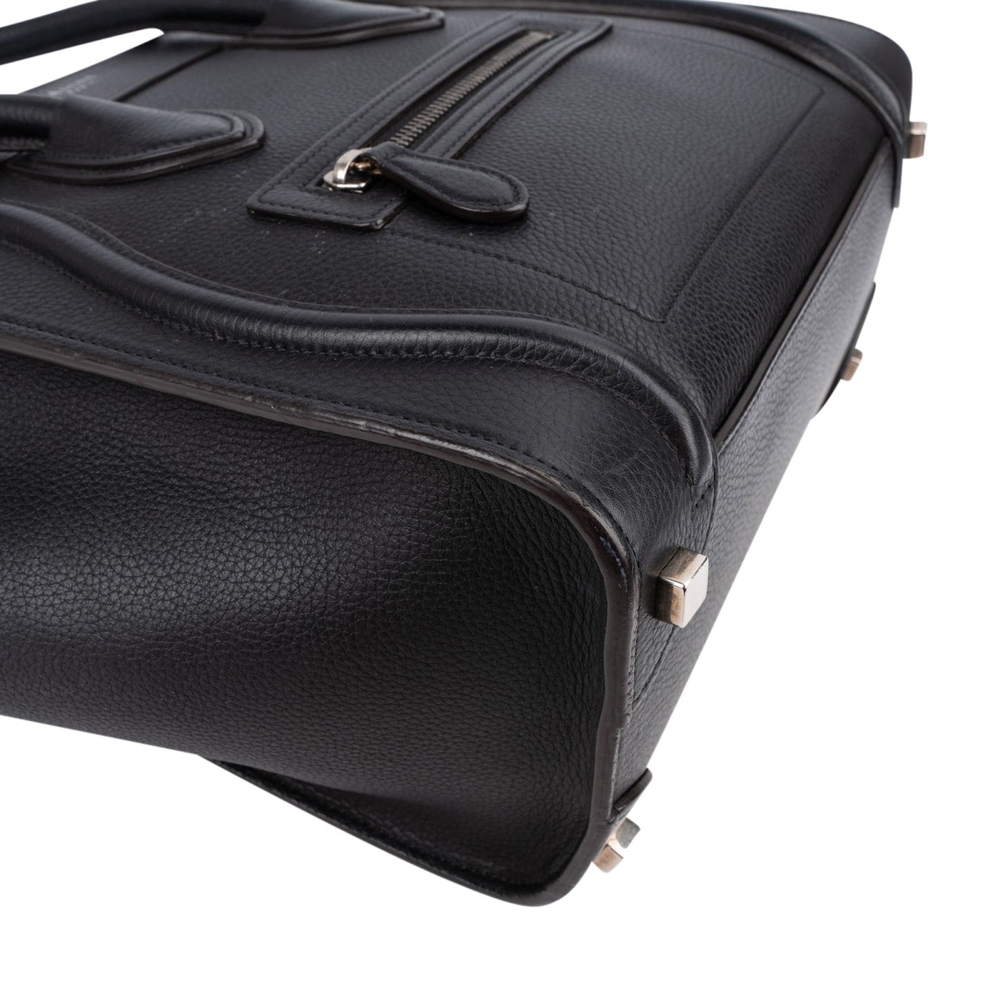 Céline Black Grained Leather Luggage Handbag
