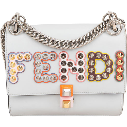 Fendi Light Blue Leather Can I Studded Emblem Crossbody Bag