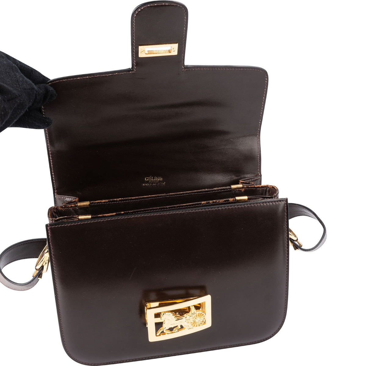 Céline Leather Vintage Horse Carriage Flap Shoulder Bag