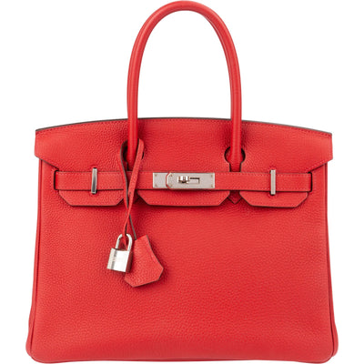 Hermès Rouge Garance Togo Leather Palladium Birkin 30 Handbag