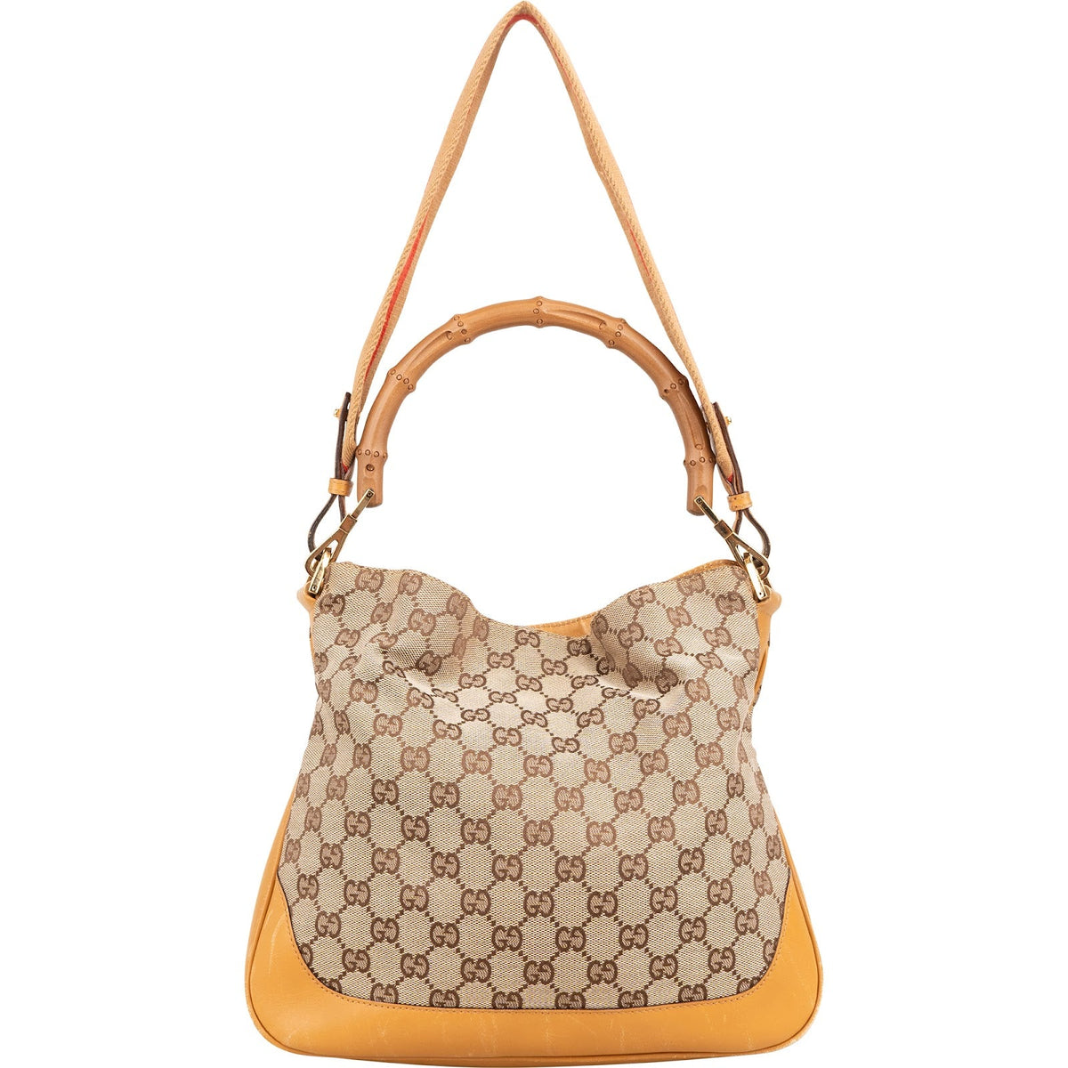Gucci Monogram GG Canvas Bamboo Handle Shoulder Handbag