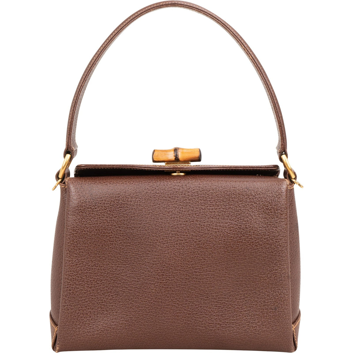 Gucci Brown Leather Bamboo Lock Top Handle Handbag